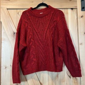 A New Day Women’s Crewneck Cable Stitch Pullover Sweater red size large